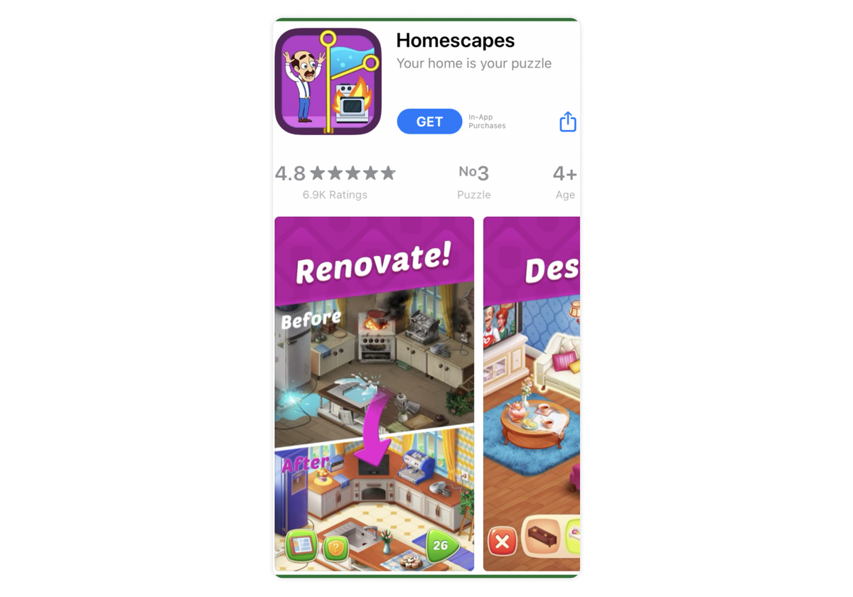 Homescapes uses storytelling to show gameplay details